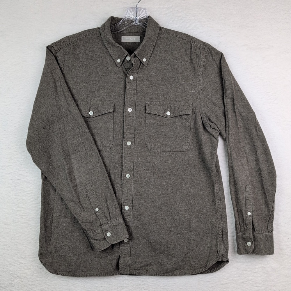 Everlane The Brushed Flannel Shirt Mens XL Taupe Cotton Slim Fit Button Down
